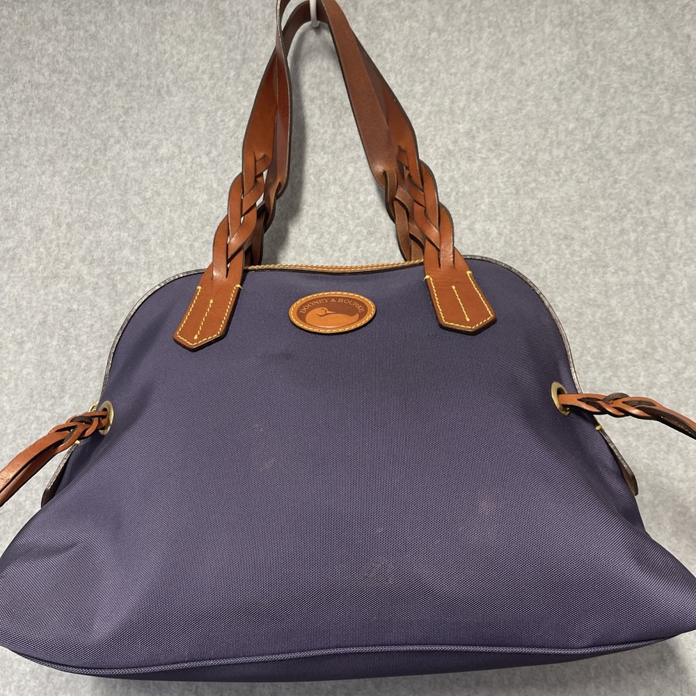 Dooney & Bourke Women's Nylon Large Domed Satchel/Purse/Handbag Blue/Tan